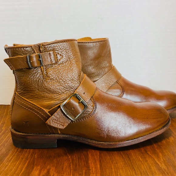 Frye Womens Brown Leather Buckle Zipper Booties, 8.5. - Picture 2 of 8
